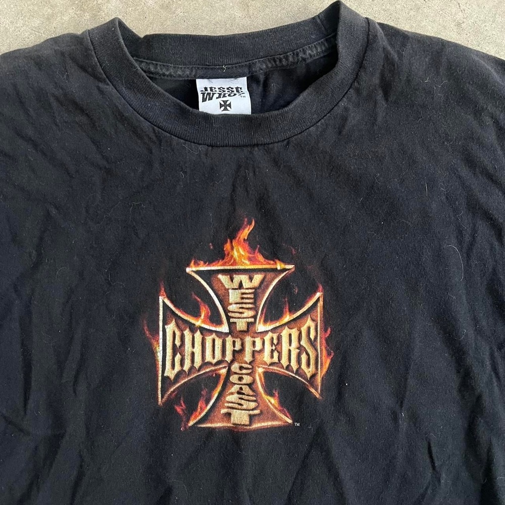 Y2K 2000s West Coast Choppers Jesse James Graphic Flame Shirt size L